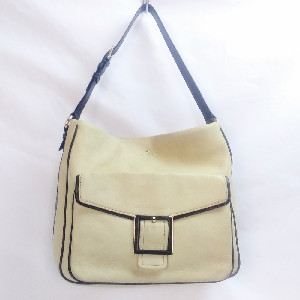 KATE SPADE IVORY BROWN TRIM LARGE SHOULDER BAG GUC